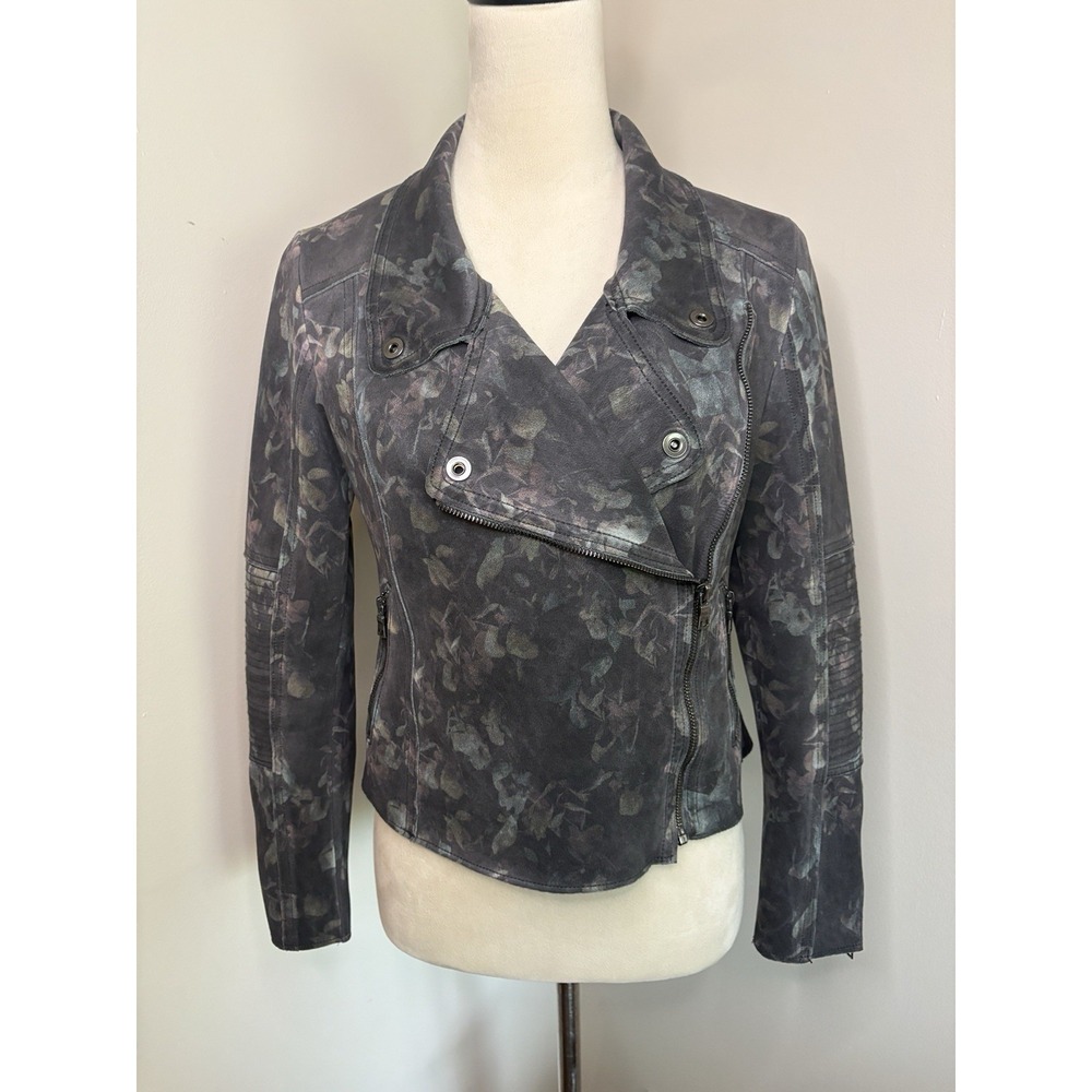 Anthropologie & Marrakech Marni Gray Scuba Floral Moto Zip Up Jacket Size Medium